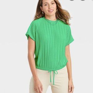 A New Day A New Day Dolman Sleeve Plisse Top Green | Size Large | NWT